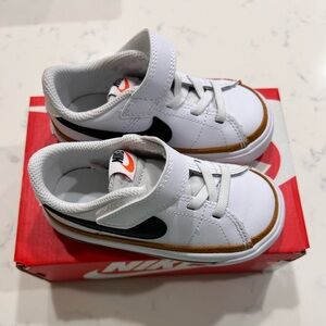 New in Box Baby/Toddler Nike Court Legacy White/Black-Desert Ochre